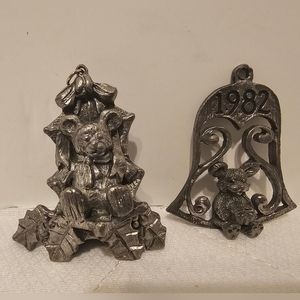 Handmade 100% Pewter Ornaments Bears Beautiful with Stands for tree or Table Vin